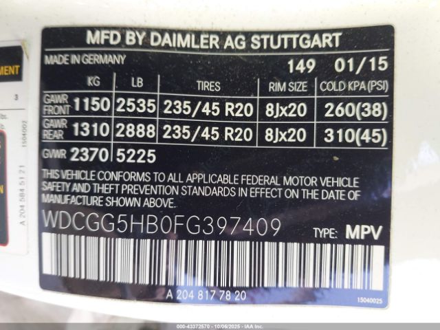 2015 MERCEDES-BENZ GLK 350 WDCGG5HB0FG397409 Photo 8