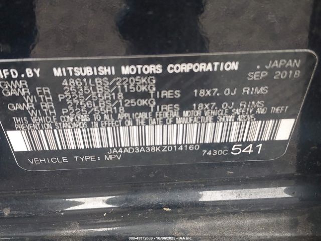 2019 MITSUBISHI OUTLANDER JA4AD3A38KZ014160 Photo 8