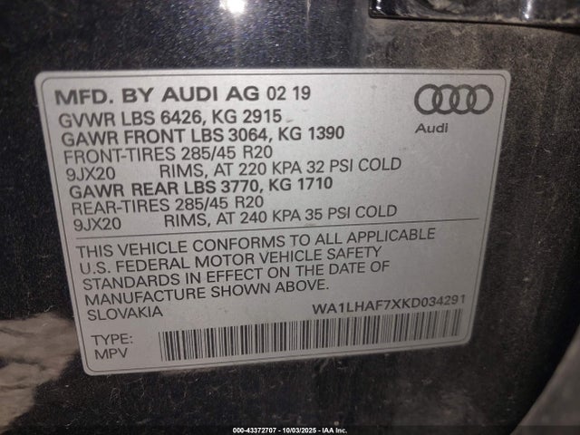 2019 AUDI Q7 WA1LHAF7XKD034291 Photo 8