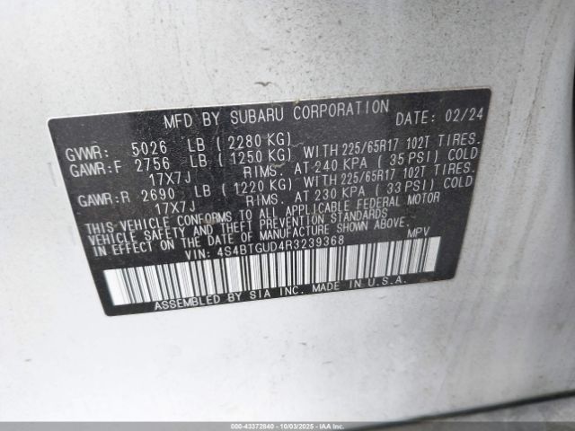 2024 SUBARU OUTBACK 4S4BTGUD4R3239368 Photo 8