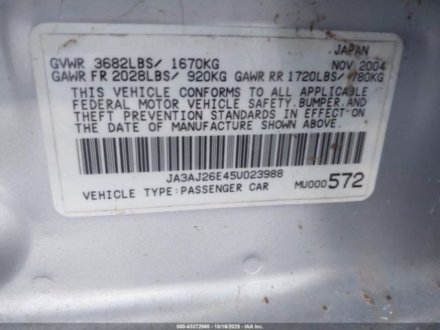2005 MITSUBISHI LANCER JA3AJ26E45U023988 Photo 8