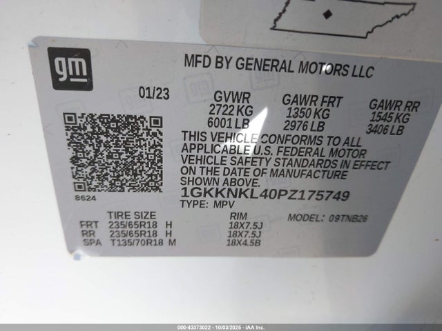 1GKKNKL40PZ175749 GMC lsy