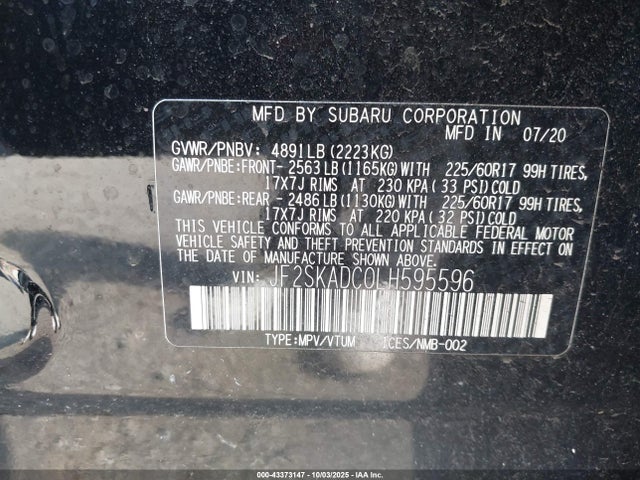 JF2SKADC0LH595596 Subaru naturally aspirated u5