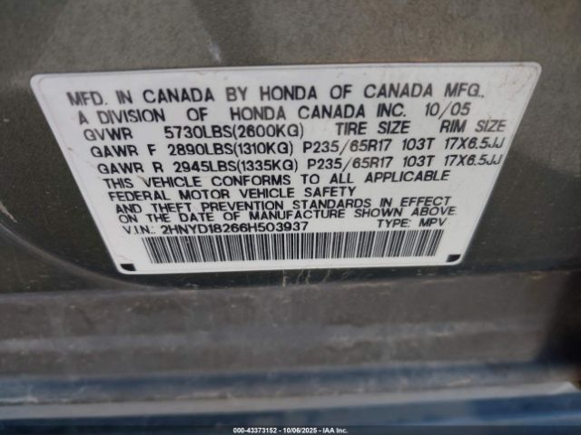 2006 ACURA MDX 2HNYD18266H503937 Photo 8