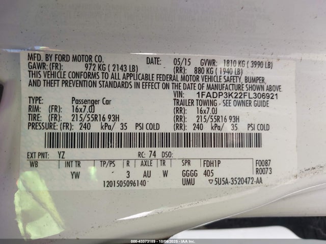 Ford 2015 2015 1FADP3K22FL306921 Image 9