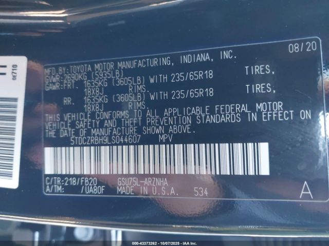 2020 TOYOTA HIGHLANDER 5TDCZRBH9LS044607 Photo 8
