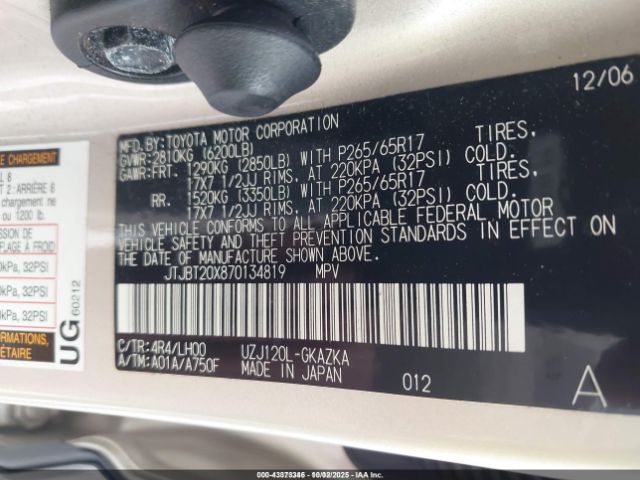 2007 LEXUS GX 470 JTJBT20X870134819 Photo 8