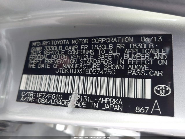 Toyota 1nz-fe 2014 JTDKTUD31ED574750 Image 9