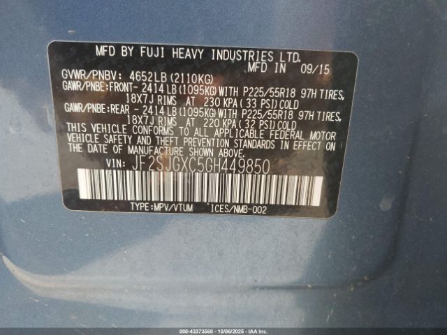 2016 SUBARU FORESTER JF2SJGXC5GH449850 Photo 8