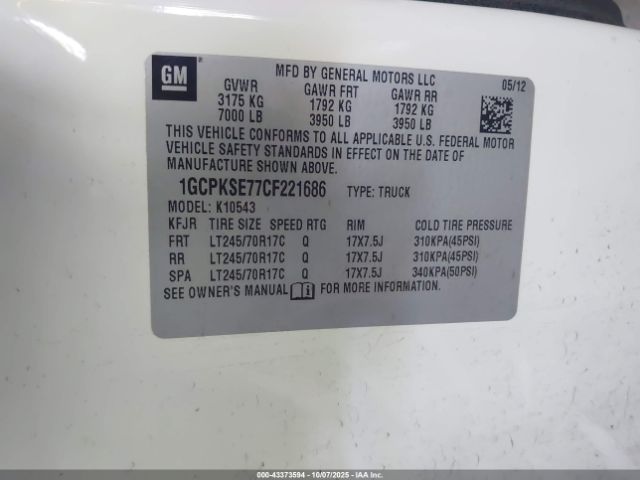 2012 CHEVROLET SILVERADO 1500 1GCPKSE77CF221686 Photo 8