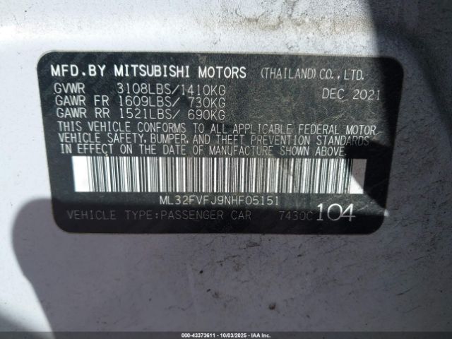 2022 MITSUBISHI MIRAGE G4 ML32FVFJ9NHF05151 Photo 8