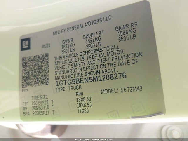 GMC lgz - di, vvt, alum, var2, gen 2 2021 1GTG5BEN5M1208276 Image 9