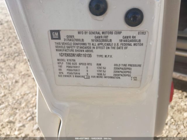 2004 CADILLAC ESCALADE 1GYEK63N14R116135 Photo 8