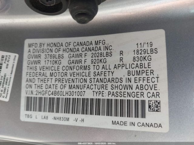 2020 HONDA CIVIC 2HGFC4B60LH301007 Photo 8
