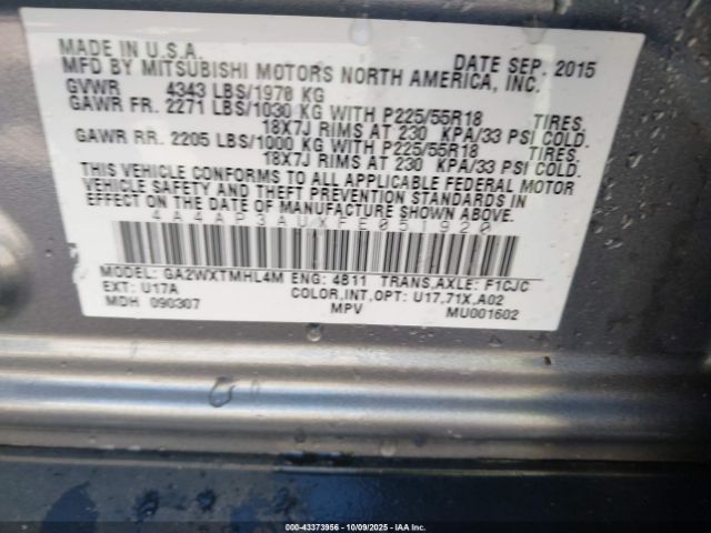 2015 MITSUBISHI OUTLANDER SPORT 4A4AP3AUXFE051920 Photo 8