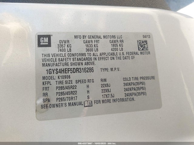 Продаж на аукціоні авто 2013 Cadillac Escalade Esv Luxury, vin: 1GYS4HEF5DR316286, номер лоту: 43373987