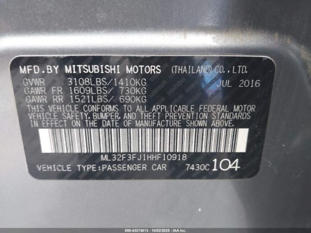2017 MITSUBISHI MIRAGE G4 ML32F3FJ1HHF10918 Photo 8