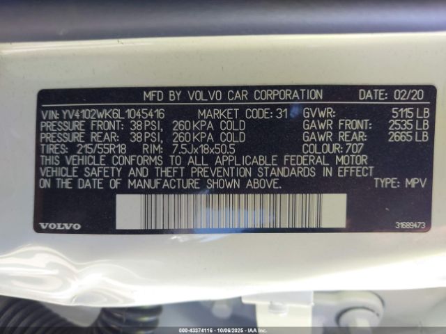 2020 VOLVO V60 CROSS COUNTRY YV4102WK6L1045416 Photo 8