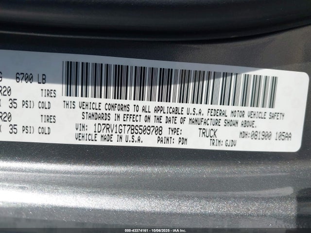 Aukcja sprzedaży 2011 Ram Ram 1500 Laramie, vin: 1D7RV1GT7BS509708, numer aukcji: 43374161