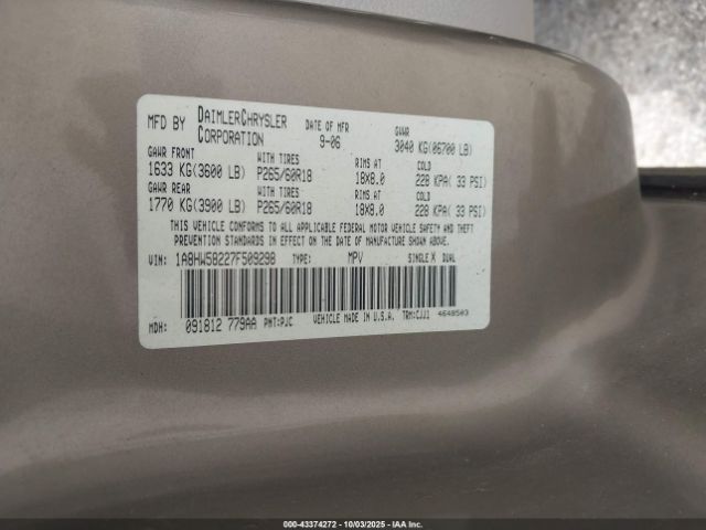 2007 CHRYSLER ASPEN 1A8HW58227F509298 Photo 8