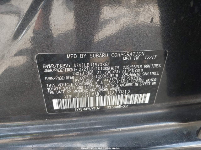 JF2GTAMC1J8277812 Subaru naturally aspirated