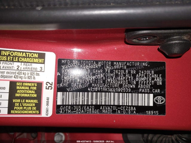 Toyota a25a-fks 2019 4T1B11HK5KU192539 Image 9