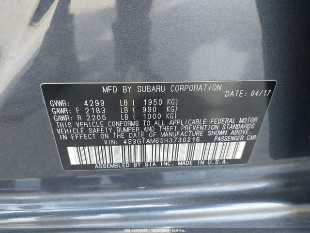 4S3GTAM65H3730216 Subaru na