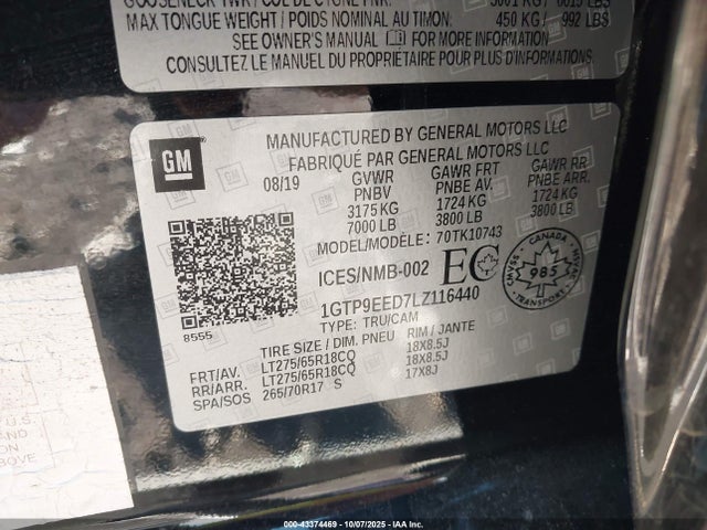 1GTP9EED7LZ116440 GMC l84 - di, dfm, alum, gen 5, var 2