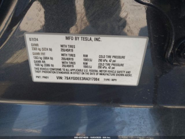 2024 TESLA MODEL Y 7SAYGDEE3RA317084 Photo 8