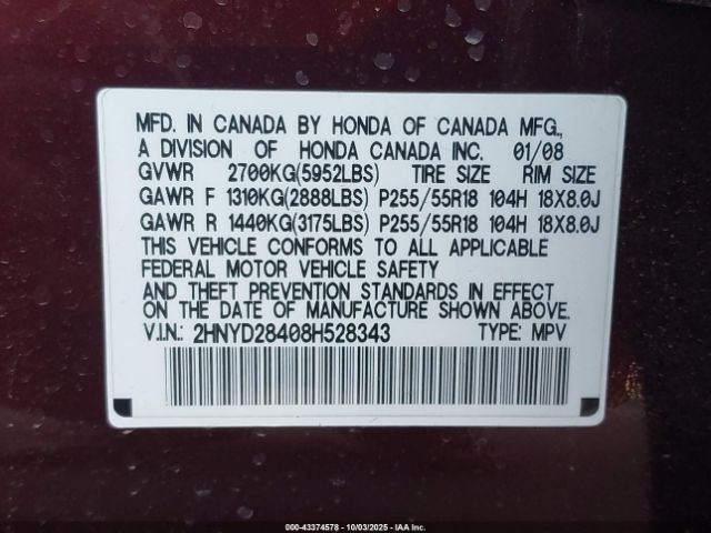 2008 ACURA MDX 2HNYD28408H528343 Photo 8