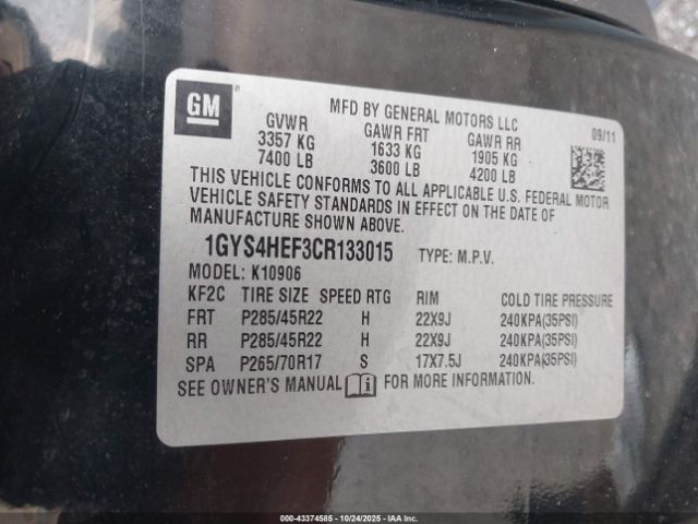 2012 CADILLAC ESCALADE ESV 1GYS4HEF3CR133015 Photo 8