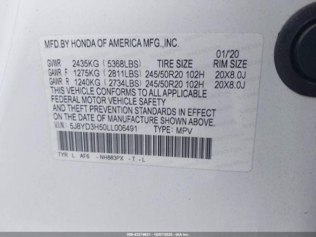 2020 ACURA MDX 5J8YD3H50LL006491 Photo 8