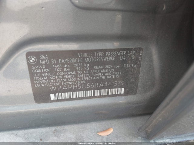 43374636 :رقم المزاد ، WBAPH5C56BA441539 vin ، 2011 Bmw 328i مزاد بيع