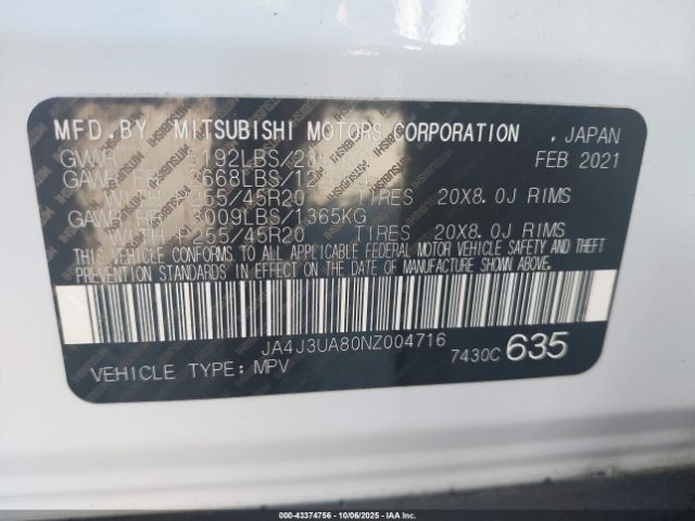 2022 MITSUBISHI OUTLANDER JA4J3UA80NZ004716 Photo 8