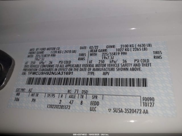 2022 FORD ESCAPE 1FMCU9H92NUA31691 Photo 8