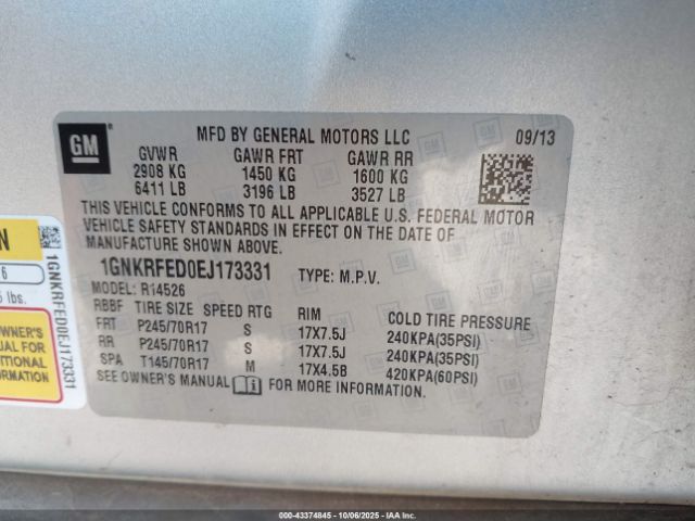 2014 CHEVROLET TRAVERSE 1GNKRFED0EJ173331 Photo 8