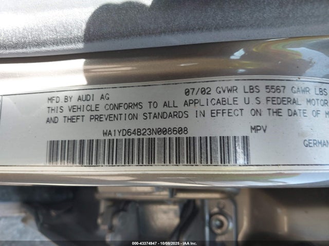 2003 AUDI ALLROAD WA1YD64B23N008608 Photo 8