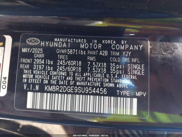 KM8R2DGE9SU954456 Hyundai gdi lambda ii