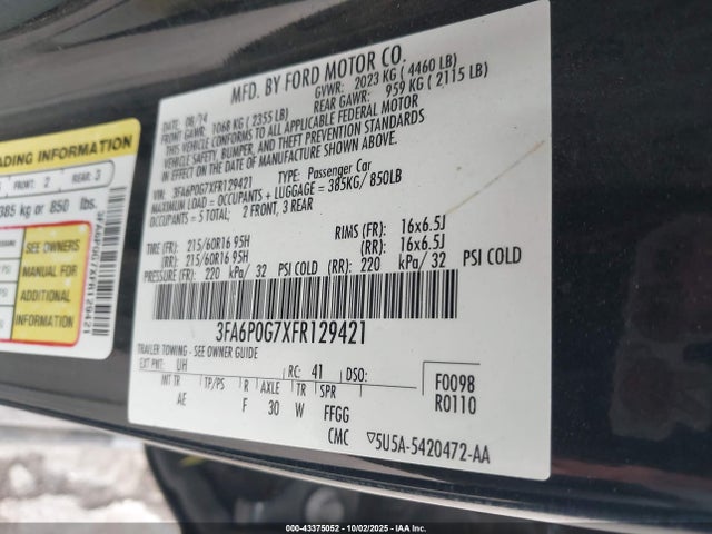 3FA6P0G7XFR129421 Ford 2015