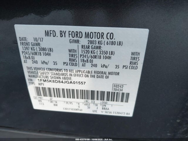 Ford 3.5l ti-vct 2018 1FM5K8D84JGA01557 Image 9