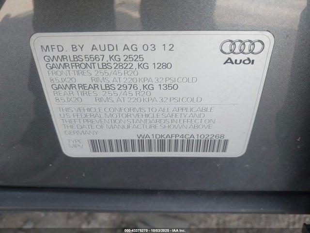 2012 AUDI Q5 WA1DKAFP4CA102268 Photo 8