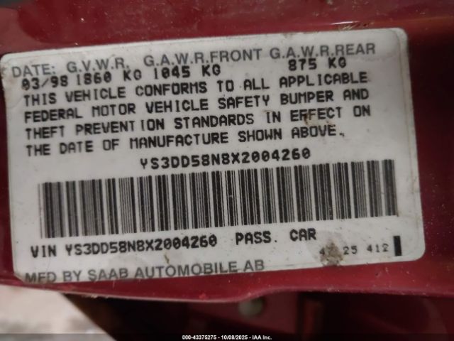 1999 SAAB 9-3 YS3DD58N8X2004260 Photo 8