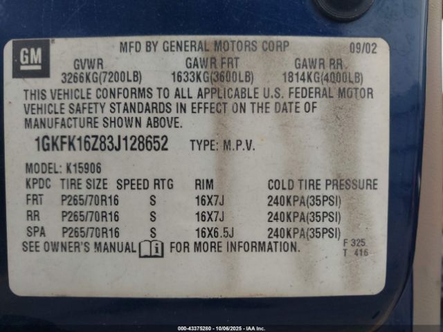 2003 GMC YUKON XL 1500 1GKFK16Z83J128652 Photo 8