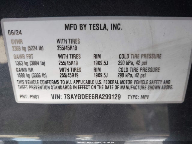 2024 TESLA MODEL Y 7SAYGDEE6RA299129 Photo 8