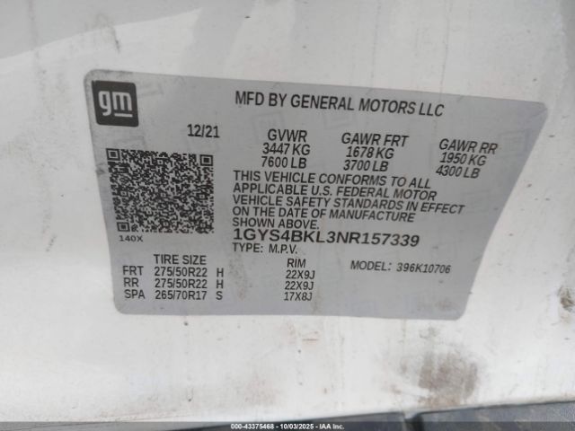 2022 CADILLAC ESCALADE 1GYS4BKL3NR157339 Photo 8