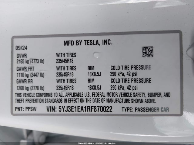 2024 TESLA MODEL 3 5YJ3E1EA1RF870022 Photo 8