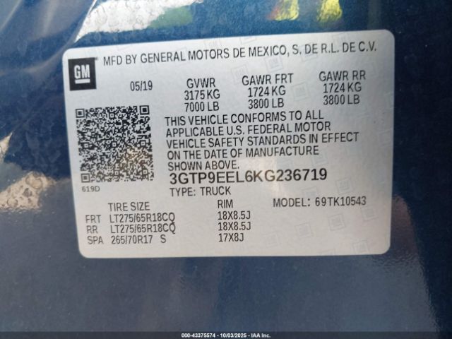 2019 GMC SIERRA 1500 3GTP9EEL6KG236719 Photo 8