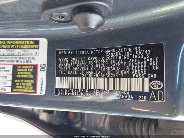 Toyota 2zr-fe 2014 2T1BURHE5EC023417 Image 9
