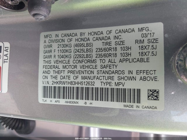 2HKRW1H83HH512632 Honda l15be