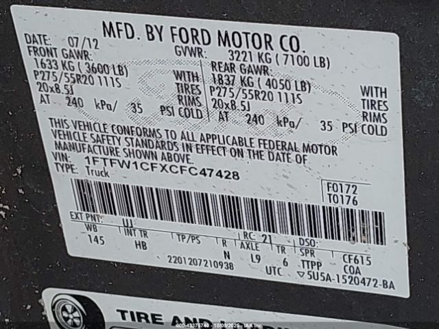 2012 FORD F-150 1FTFW1CFXCFC47428 Photo 8